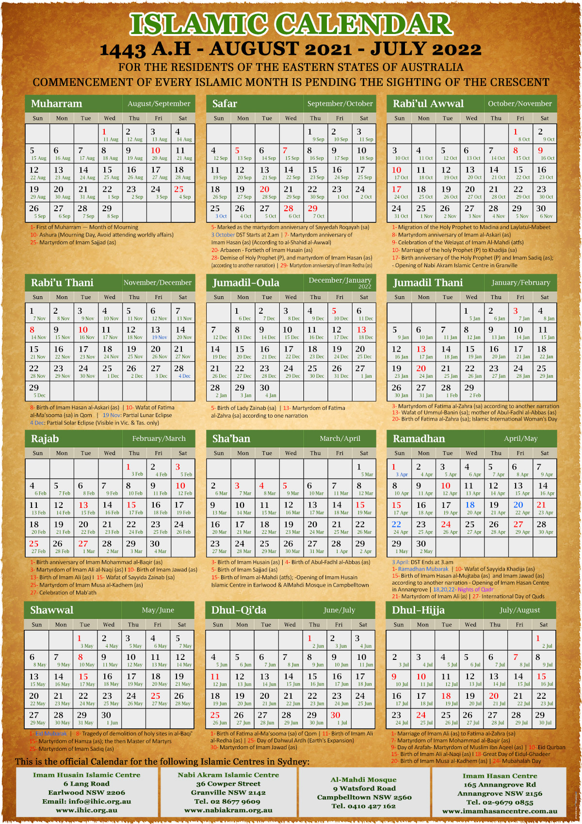 Islamic Calendar 2023 Hijri Calendar 144344 *PDF Download*